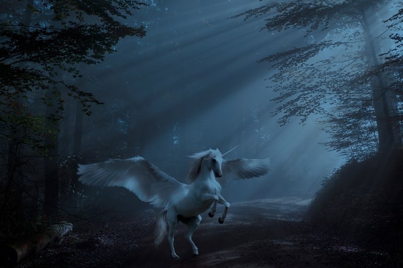 Unicorn in a rainbow garden